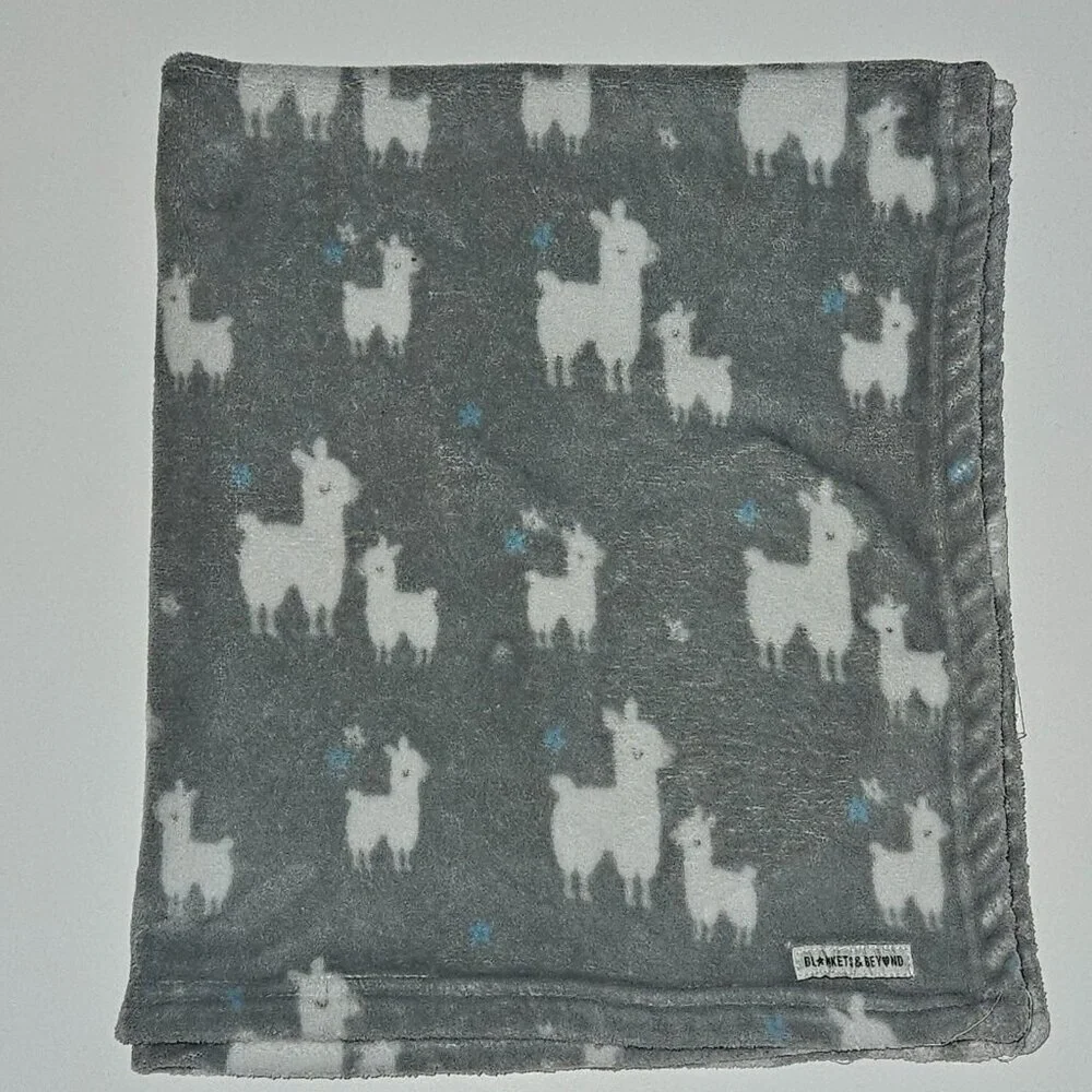 Blankets & Beyond Llama Alpaca Fleece Baby Blanket Gray White 26x30